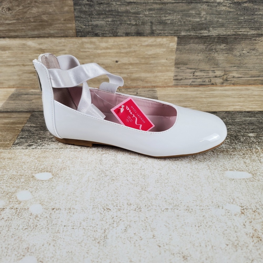 Nina Marissa Kids Ballet Flats Sz 13 M White Patent Leather Crisscross Straps